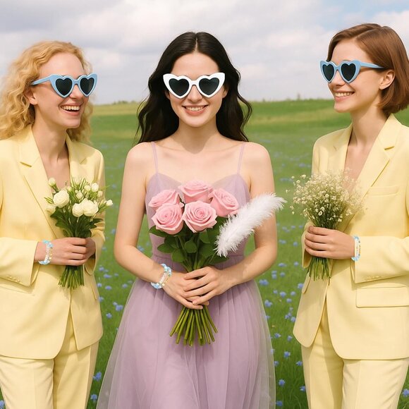 Bridesmaid Proposal Gifts Set 64 Pcs Heart Sunglasses Silk Scrunchies Bracelets - Picture 4 of 7